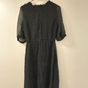 Elegant European Thrifted Black and White Polka Dot Midi Dress